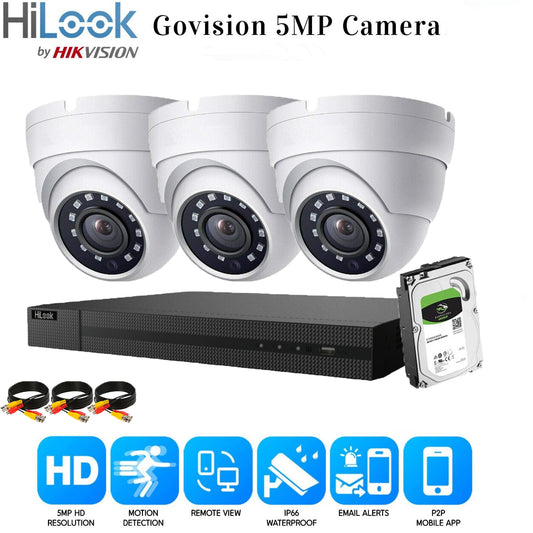 HIKVISION 5MP CCTV FULL HD NIGHT VISION OUTDOOR DVR HOME SECURITY SYSTEM KIT UK 4CH DVR 3xCameras (white) 2TB HDD