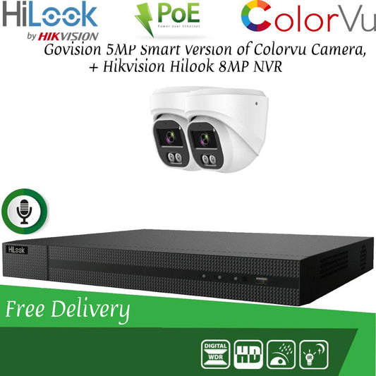 HIKVISION 8MP POE CCTV SYSTEM IP UHD NVR 5MP 24/7 COLORVU AUDIO MIC CAMERA KIT 4CH 2x Cameras(white) 4TB HDD