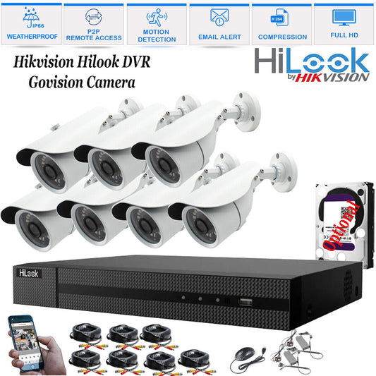 HIKVISION HILOOK CCTV HD 1080P NIGHTVISION OUTDOOR DVR HOME SECURITY SYSTEM KIT 8CH DVR 7xCameras (white) 4TB HDD