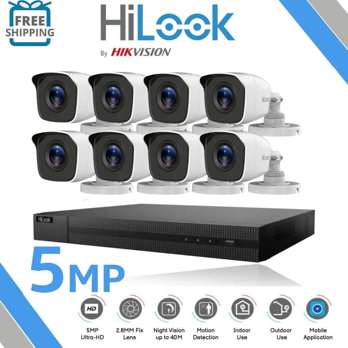 HIKVISION CCTV SYSTEM 5MP CAMERA FULL HD 40M NIGHT VISION OUTDOOR KIT 8CH DVR 8x Cameras (white) 1TB HDD