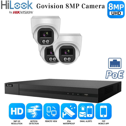 4K HIKVISION COLORVU AUDIO CCTV SYSTEM IP POE NVR 8MP CAMERA MIC NIGHTVISION KIT 4CH NVR 3xCameras (white) 1TB HDD