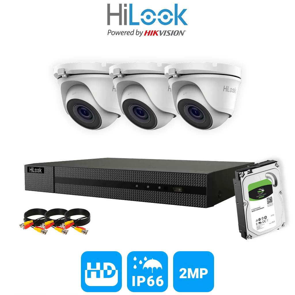 HiLook 2MP Full CCTV Security System. 4CH DVR and 3x Dome Outdoor Cameras and 1TB HDD