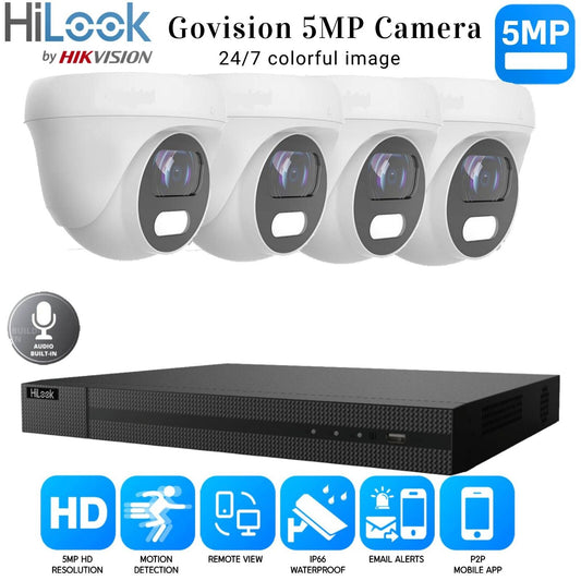 HIKVISION CCTV SYSTEM 5MP AUDIO MIC CAMERA ColorVU SECURITY KIT Mobile bundle UK 4CH DVR 4xCameras (white) 6TB HDD