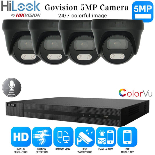 HIKVISION CCTV SYSTEM 5MP AUDIO MIC CAMERA ColorVU SECURITY KIT Mobile bundle UK 4CH DVR 4xCameras (gray) 6TB HDD