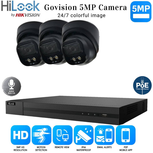 HIKVISION COLORVU POE CCTV SYSTEM IP UHD 8MP NVR 5MP COLORVU AUDIO CAMERA KIT UK 4CH NVR 3xCameras (black) 4TB HDD