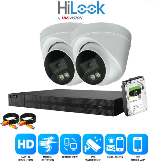 HIKVISION HILOOK COLOURVU 5MP CCTV SYSTEM UHD AUDIO MIC DVR CAMERAS SECURITY KIT 4CH DVR 2xCameras 1TB HDD