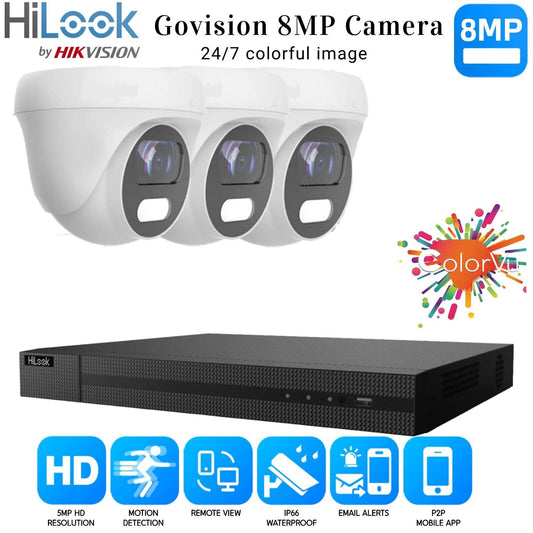 HIKVISION 4K COLORVU CCTV SYSTEM 8MP DVR OUTDOOR NIGHTVISION SECURITY CAMERA KIT 4CH DVR 3xCameras (white) 6TB HDD