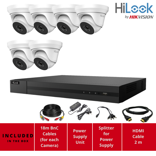 HIKVISION HD CCTV SYSTEM 2MP 8CH DVR OUTDOOR IP66 40M LOW LIGHT CAMERA 6x Cameras (white) 6TB HDD