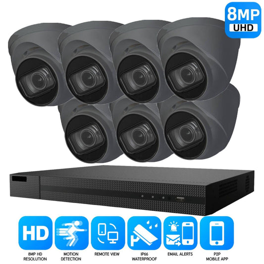 8MP CCTV 4K KIT DVR SYSTEM OUTDOOR ULTRA HD HOME CAMERA SECURITY KIT NIGHTVISION 8CH DVR 7xCameras (gray) 1TB HDD