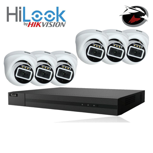 HIKVISION CCTV HD 5MP COLORFUL NIGHT & DAY OUTDOOR DVR HOME SECURITY SYSTEM KIT 8CH DVR 6x Cameras (white) 1TB HDD