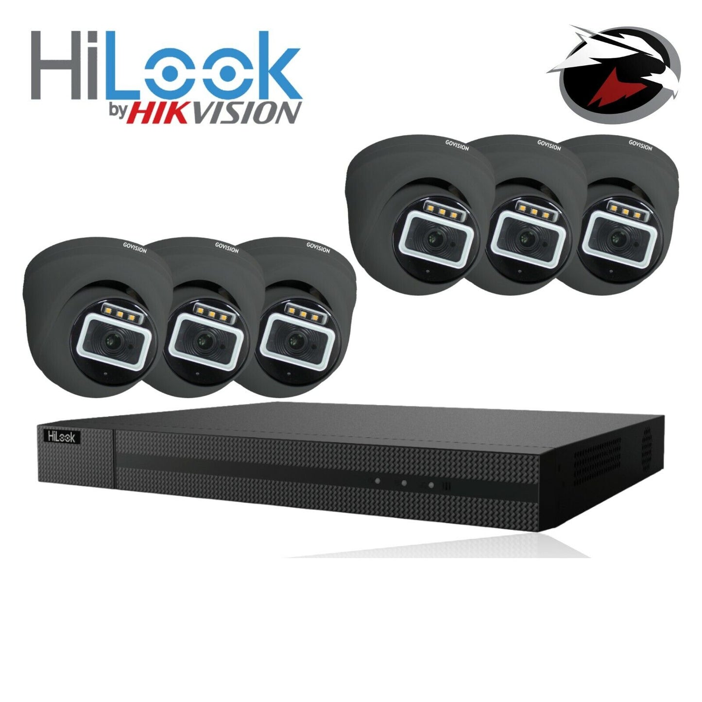 HIKVISION CCTV HD 5MP COLORFUL NIGHT & DAY OUTDOOR DVR HOME SECURITY SYSTEM KIT 8CH DVR 6x Cameras (grey) 1TB HDD