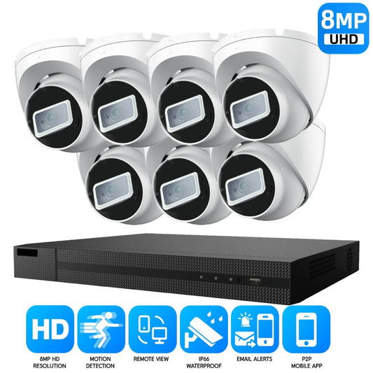 8MP CCTV 4K KIT DVR SYSTEM OUTDOOR ULTRA HD HOME CAMERA SECURITY KIT NIGHTVISION 8CH DVR 7xCameras (white) 1TB HDD