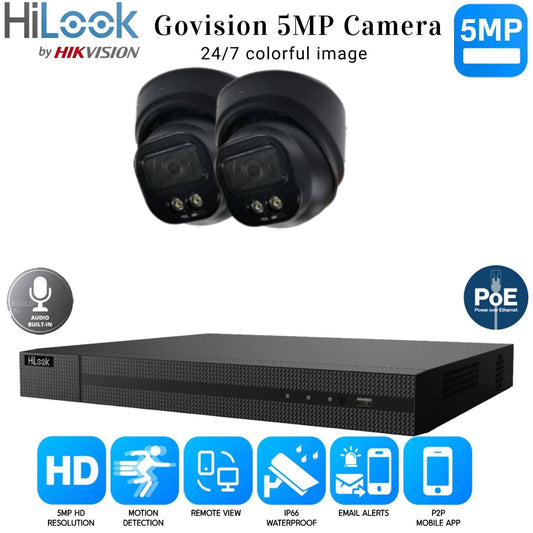 HIKVISION COLORVU POE CCTV SYSTEM IP UHD 8MP NVR 5MP COLORVU AUDIO CAMERA KIT UK 4CH NVR 2xCameras (black) 6TB HDD