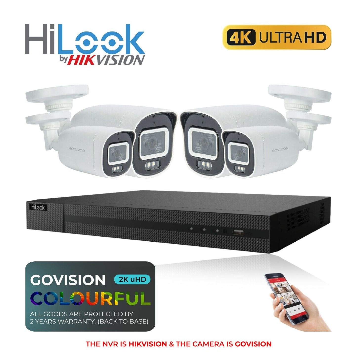 HIKVISION IP POE AUDIO CCTV SYSTEM 2K NVR 4K 5MP NETWORK SECURITY CAMERA MIC KIT 8CH NVR 4x Cameras (white) 1TB HDD