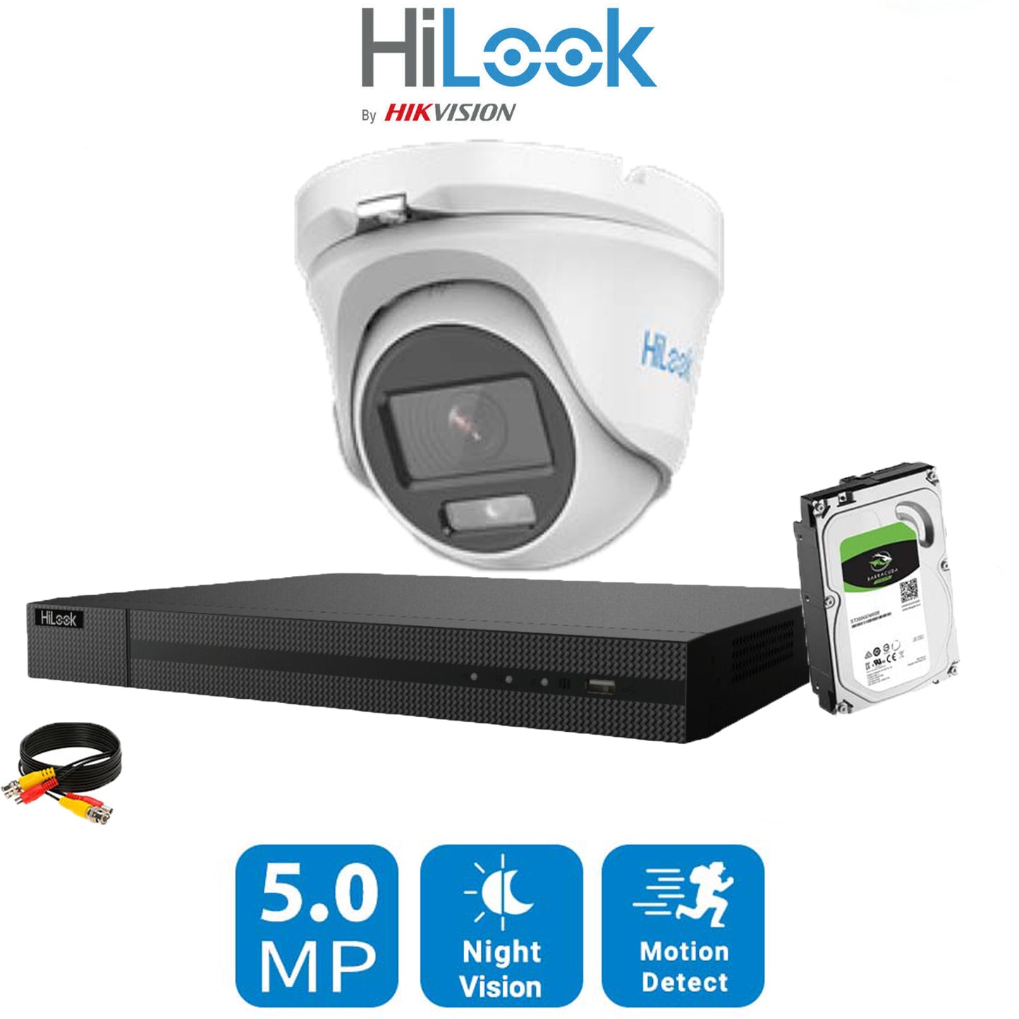 Hilook 5MP Full CCTV Security System. 4CH DVR and 1x Colorvu Audio Home Camera and 1TB HDD