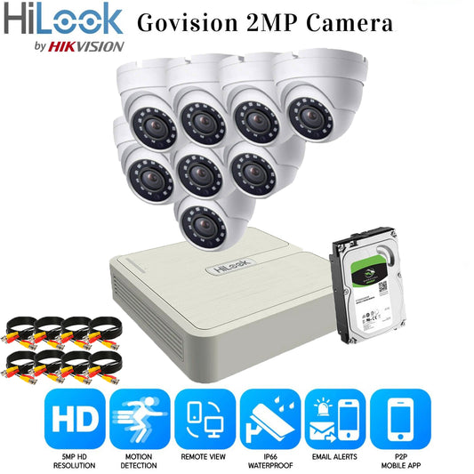 Hikvision Home Outdoor CCTV Security Camera System Kit HD 1080P 4CH DVR IR NIGHT 8CH DVR 8xCameras (white) 500GB HDD