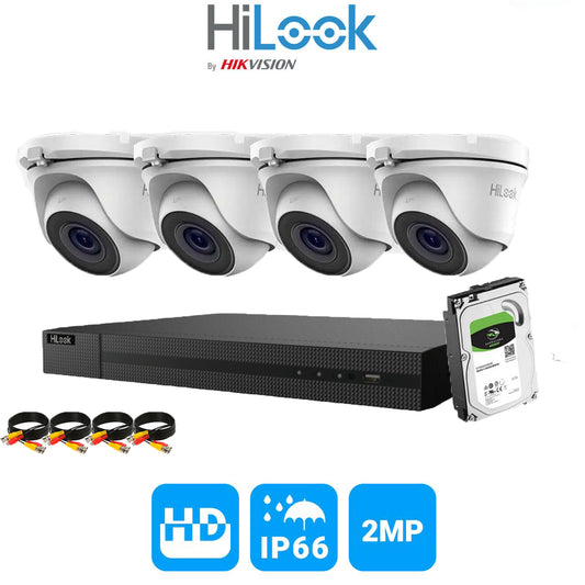 Hilook 2MP Full CCTV Security System. 4CH DVR and 4x Dome Outdoor Cameras and 1TB HDD