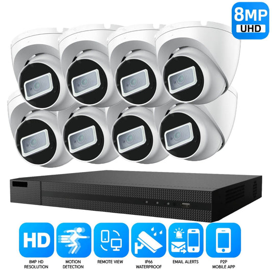 8MP CCTV 4K KIT DVR SYSTEM OUTDOOR ULTRA HD HOME CAMERA SECURITY KIT NIGHTVISION 8CH DVR 8xCameras (white) 1TB HDD