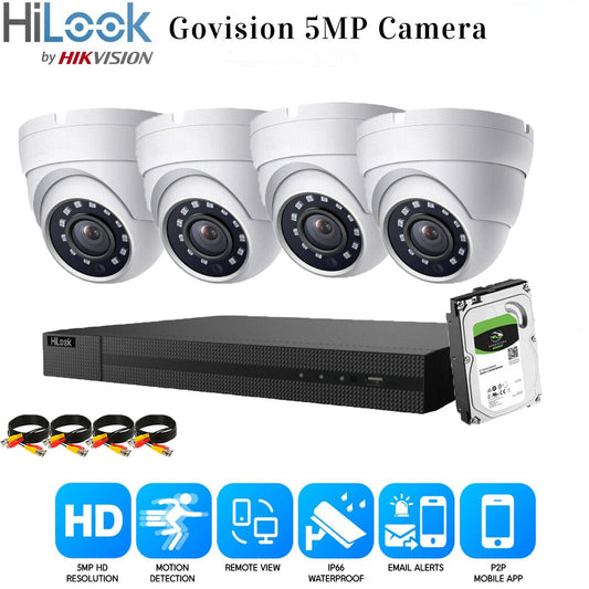 HIKVISION 5MP CCTV FULL HD NIGHT VISION OUTDOOR DVR HOME SECURITY SYSTEM KIT UK 4CH DVR 4xCameras (white) 1TB HDD