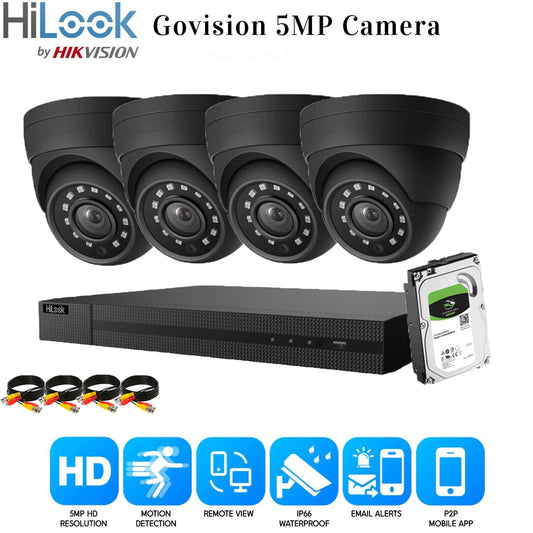 HIKVISION 5MP CCTV FULL HD NIGHT VISION OUTDOOR DVR HOME SECURITY SYSTEM KIT UK 4CH DVR 4xCameras (gray) 1TB HDD