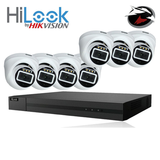 HIKVISION CCTV HD 5MP COLORFUL NIGHT & DAY OUTDOOR DVR HOME SECURITY SYSTEM KIT 8CH DVR 7x Cameras (white) 1TB HDD