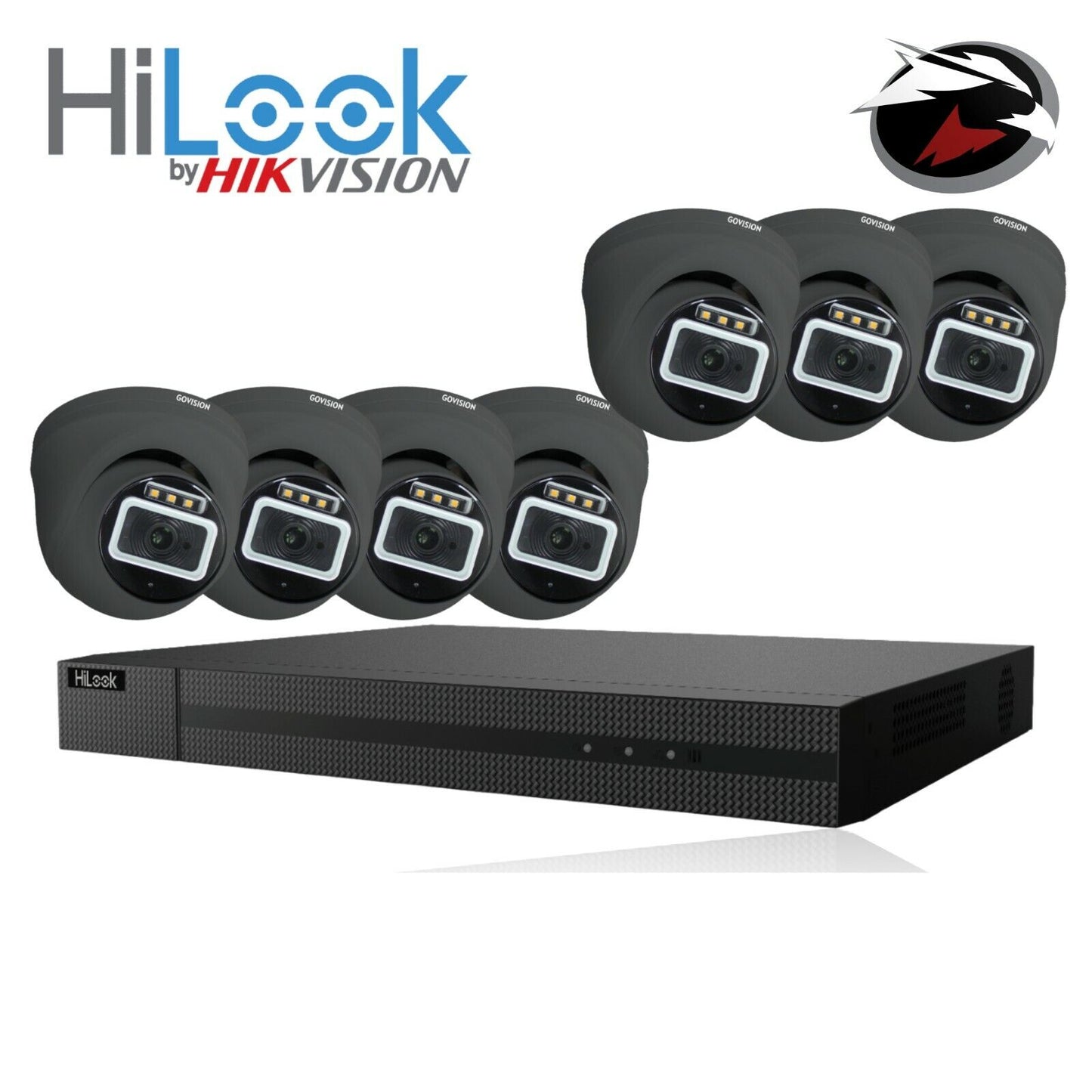 HIKVISION CCTV HD 5MP COLORFUL NIGHT & DAY OUTDOOR DVR HOME SECURITY SYSTEM KIT 8CH DVR 7x Cameras (grey) 1TB HDD