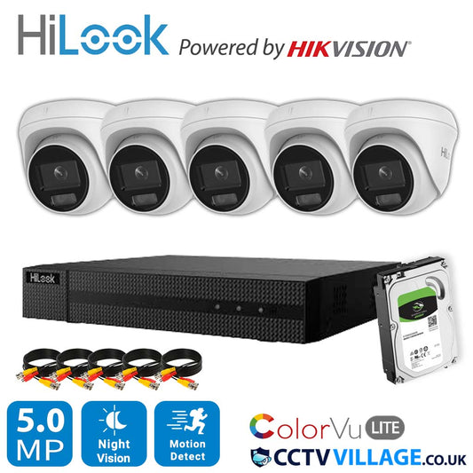 HiLook COLORVU POE CCTV SYSTEM IP UHD 8MP NVR 4K 5MP 24/7 COLORVU CAMERA KIT 8CH NVR 5x Cameras 1TB HDD