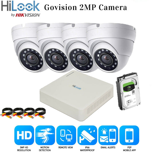 HIKVISION CCTV SYSTEM FULL HD DVR HD OUTDOOR CAMERA HOME SECURITY KIT 8CH DVR 4xCameras (white) 2TB HDD