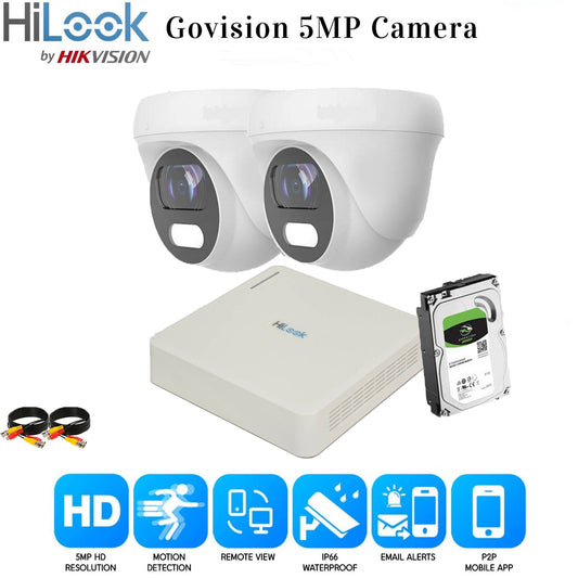 HIKVISION CCTV SYSTEM 5MP AUDIO MIC CAMERA ColorVU SECURITY KIT Mobile bundle UK 4CH DVR 2xCameras (white) 2TB HDD