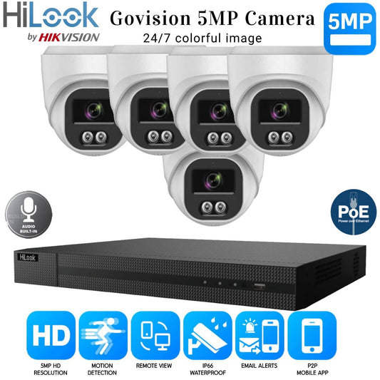 HiLook 4K ColorVu Audio IP CCTV System POE NVR 5MP Camera MIC Night vision Kit 8CH NVR 5xCameras 1TB HDD