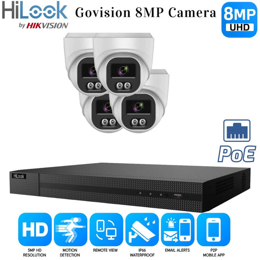 4K HIKVISION COLORVU AUDIO CCTV SYSTEM IP POE NVR 8MP CAMERA MIC NIGHTVISION KIT 4CH NVR 4xCameras (white) 1TB HDD