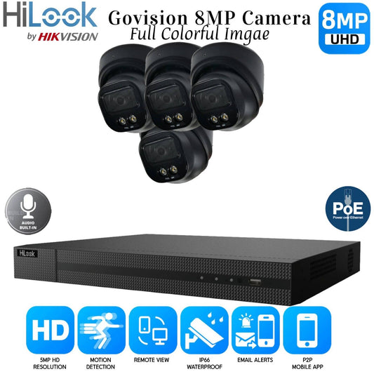 4K HIKVISION COLORVU AUDIO CCTV SYSTEM IP POE NVR 8MP CAMERA MIC NIGHTVISION KIT 4CH NVR 4xCameras (black) 1TB HDD