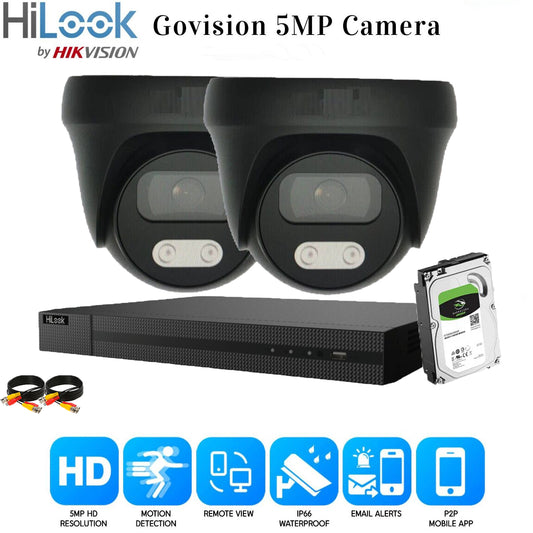 HIKVISION CCTV SYSTEM 5MP AUDIO MIC CAMERA ColorVU SECURITY KIT Mobile bundle UK 4CH DVR 2xCameras (gray) 2TB HDD