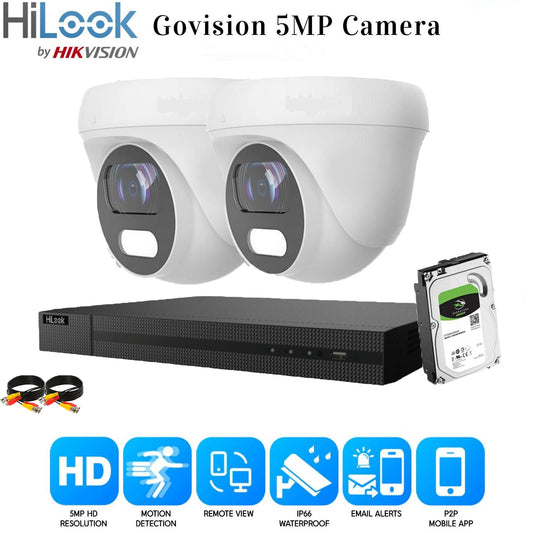 HIKVISION 5MP COLORVU AUDIO MIC CCTV SECURITY OUTDOOR INDOOR CAMERA SYSTEM KIT 4CH DVR 2x Cameras (white) 2TB HDD