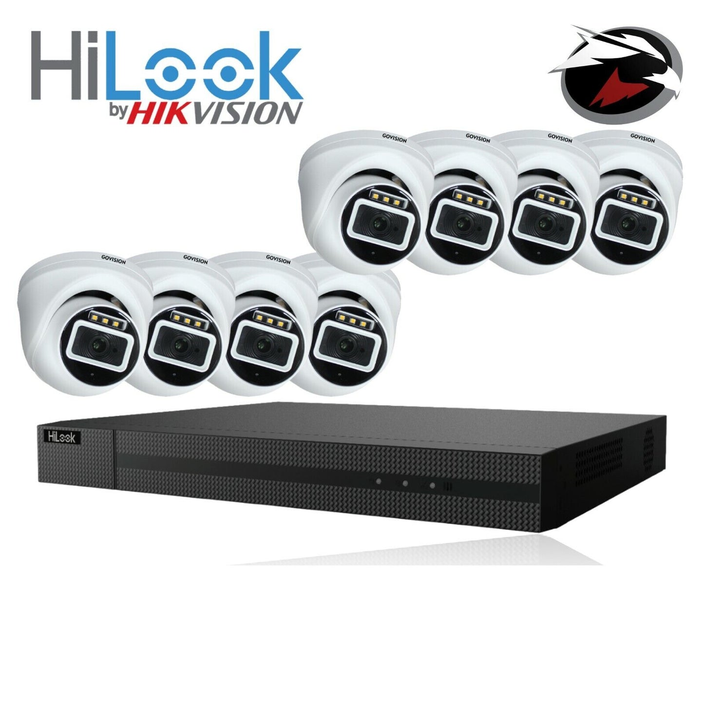 HIKVISION CCTV HD 5MP COLORFUL NIGHT & DAY OUTDOOR DVR HOME SECURITY SYSTEM KIT 8CH DVR 8x Cameras (white) 1TB HDD