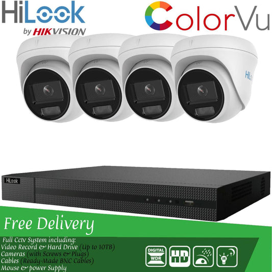 Hilook  COLORVU POE IP CCTV SYSTEM UHD 8MP NVR 4K 5MP 24/7 COLORVU CAMERA KIT 8CH NVR 4x Cameras (white) 1TB HDD