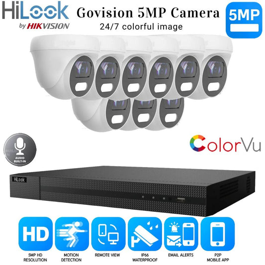 HIKVISION 5MP COLORVU AUDIO MIC CCTV SECURITY OUTDOOR INDOOR CAMERA SYSTEM KIT 16CH DVR 9x Cameras (white) 1TB HDD