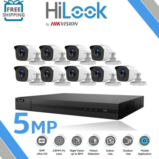 HIKVISION CCTV SYSTEM 5MP CAMERA FULL HD 40M NIGHT VISION OUTDOOR KIT 16CH DVR 9x Cameras (white) 1TB HDD