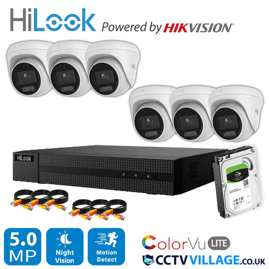 HiLook COLORVU POE IP CCTV SYSTEM UHD 8MP NVR 4K 5MP 24/7 COLORVU CAMERA KIT 8CH NVR 6x Cameras 1TB HDD