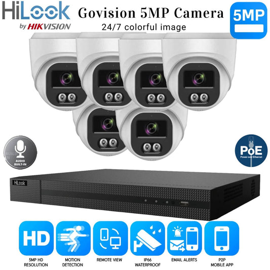 HiLook 4K ColorVu Audio IP CCTV System POE NVR 5MP Camera MIC Night vision Kit 8CH NVR 6xCameras 1TB HDD