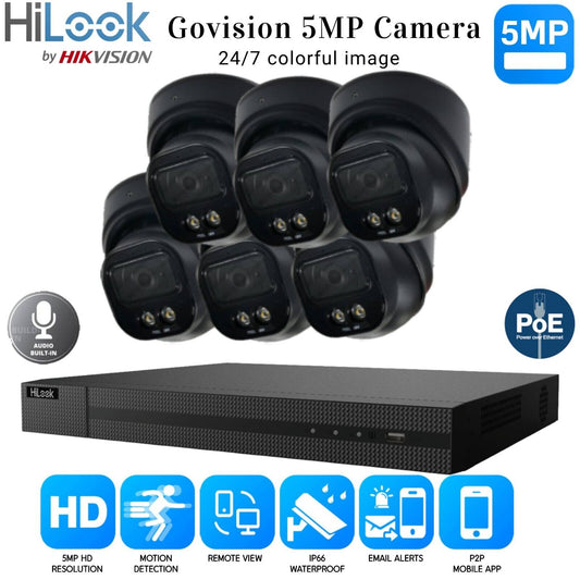 HiLook 4K ColorVu Audio IP CCTV System POE NVR 5MP Camera MIC Night vision Kit 8CH NVR 6xCameras 1TB HDD