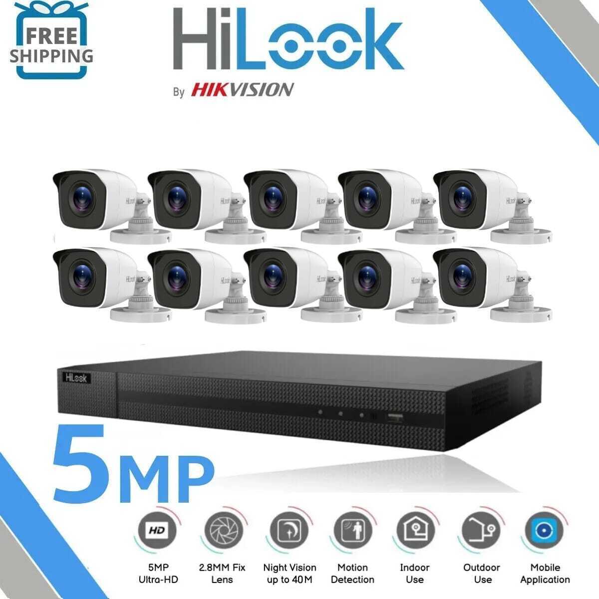 HIKVISION CCTV SYSTEM 5MP CAMERA FULL HD 40M NIGHT VISION OUTDOOR KIT 16CH DVR 10x Cameras (white) 1TB HDD