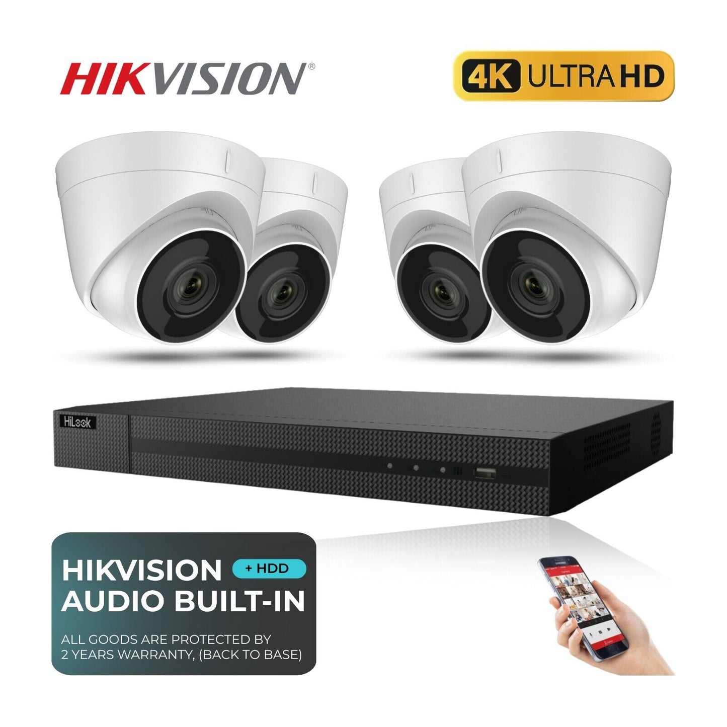 4K HIKVISION CCTV SYSTEM IP POE 8 MP AUDIO MIC CAMERA NIGHT VISION SECURITY KIT 4CH NVR 4x Camera 1TB HDD