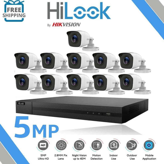 HIKVISION CCTV SYSTEM 5MP CAMERA FULL HD 40M NIGHT VISION OUTDOOR KIT 16CH DVR 11x Cameras (white) 1TB HDD