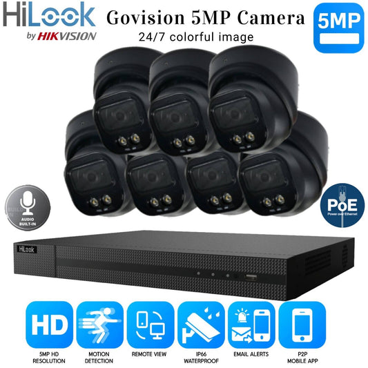 8MP HIKVISION COLORVU AUDIO IP POE CCTV SYSTEM 5MP CAMERA + MIC 8CH NVR 7x Cameras (black) 2TB HDD