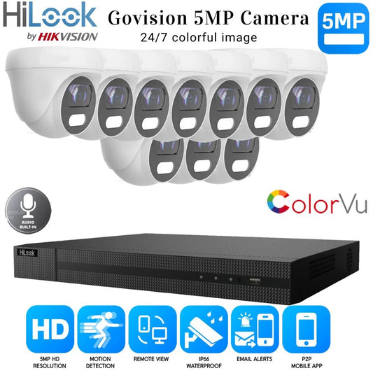 HIKVISION 5MP COLORVU AUDIO MIC CCTV SECURITY OUTDOOR INDOOR CAMERA SYSTEM KIT 16CH DVR 10x Cameras (white) 4TB HDD