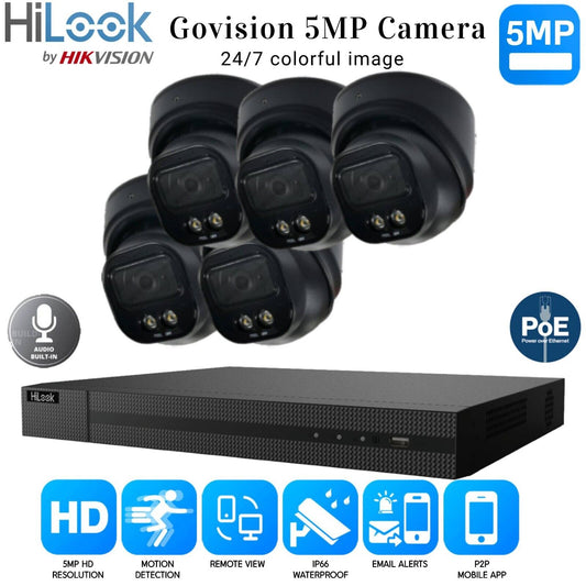 HIKVISION COLORVU POE CCTV SYSTEM IP UHD 8MP NVR 5MP COLORVU AUDIO CAMERA KIT UK 8CH NVR 5xCameras (black) 6TB HDD