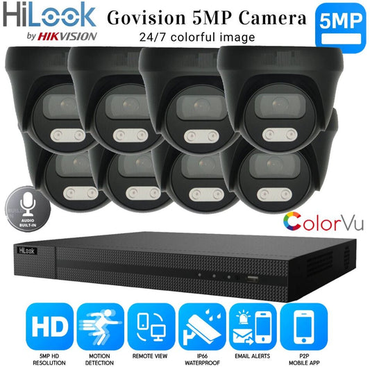 HIKVISION 5MP COLORVU AUDIO MIC CCTV SECURITY OUTDOOR INDOOR CAMERA SYSTEM KIT 16CH DVR 8x Cameras (gray) 6TB HDD