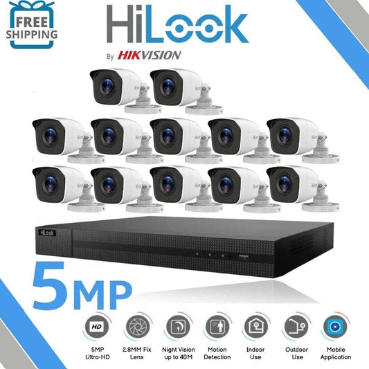 HIKVISION CCTV SYSTEM 5MP CAMERA FULL HD 40M NIGHT VISION OUTDOOR KIT 16CH DVR 12x Cameras (white) 2TB HDD