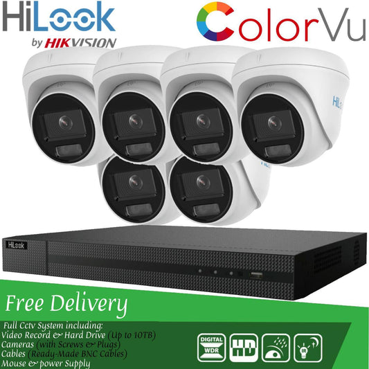 HiLook COLORVU POE CCTV SYSTEM IP UHD 8MP NVR 4K 5MP 24/7 COLORVU CAMERA KIT 8CH NVR 6x Cameras (white) 1TB HDD